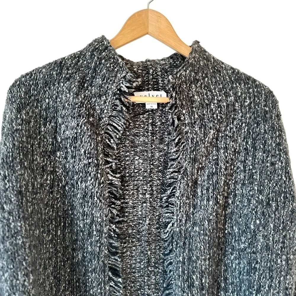 Velvet by Graham & Spencer Tweed Chunky Knit Fringe Open Front Cardigan